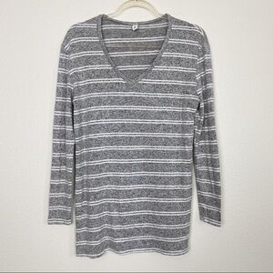 bp Gray V-Neck Oversized Striped Sweater XXS